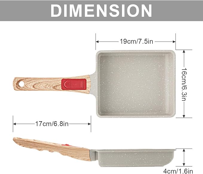 AIKENBBKK Tamagoyaki Pan, Japanese Omelette Pan Nonstick, Japanese Egg Pan, Square Egg Pan, Induction-Ready, Detachable Handle, with Silicone Spatula, PFAS & PFOA-Free, Oven Safe, White, 7.5” x 6.3”