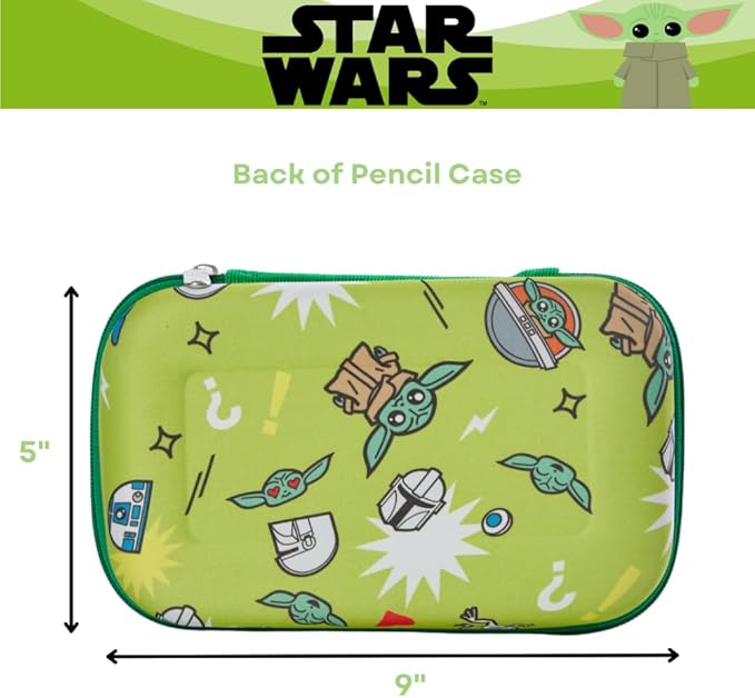 Innovative Designs Star Wars Baby Yoda Mandalorian Pencil Case Set with Stickers and Gel Pens for Kids, Molded with Zip Closure, Green