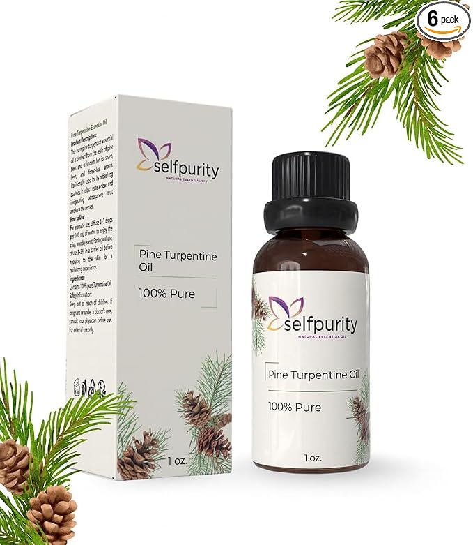 Pine Turpentine Essential Oil, 1 Fl Oz (30 ml), 100% Pure Natural Pine Oil for Aromatherapy Diffuser, Massage, Skin Care, Soap & Candle Making, Fresh Forest Aroma, Pack of 6