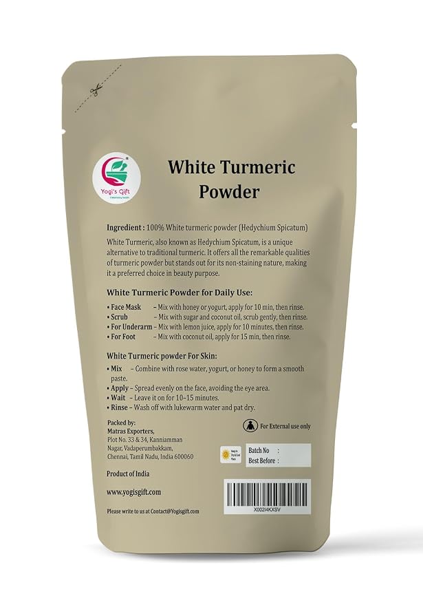 White Turmeric Powder for Skin Care | 8 oz | No staining | aka Kapoor Kachri & Hedychium Spicatum | 100% Herbal Skin Care by Yogi’s Gift