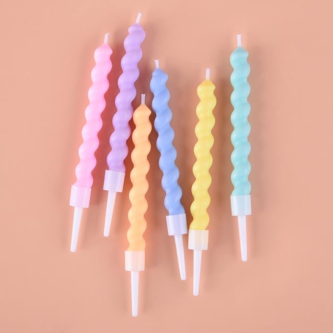 PHD CAKE 36-Count Rainbow Spiral Birthday Candles with Holders, Party Candles, Cake Candles