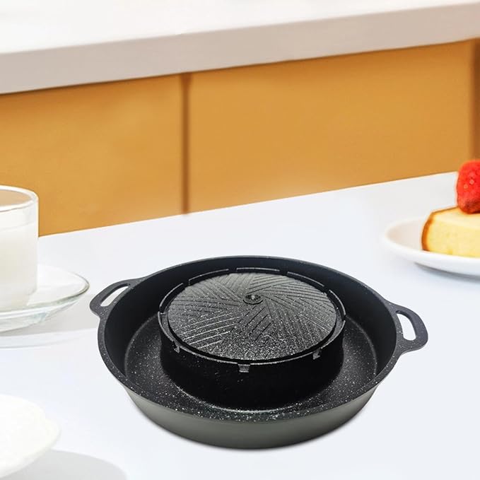 2 in 1 Round Grill Pan Korean BBQ Grill Multifunctional Non Stick Hot Pot BBQ Stoves Outdoor Barbecue Meat Tray for Party Home, S