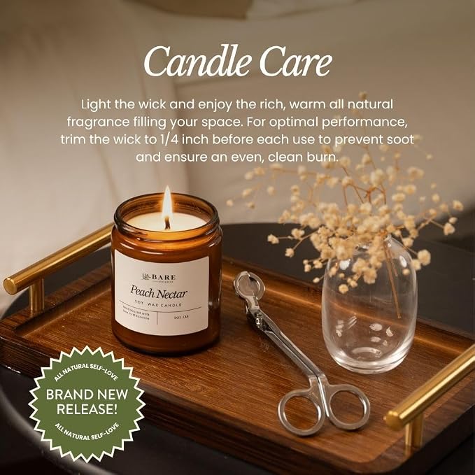 Bare Botanics Non-Toxic Lavender Fields 9oz Soy Candle - 100% Plant-Based Fragrance Oils - Handpoured in WI - 40+ Hrs