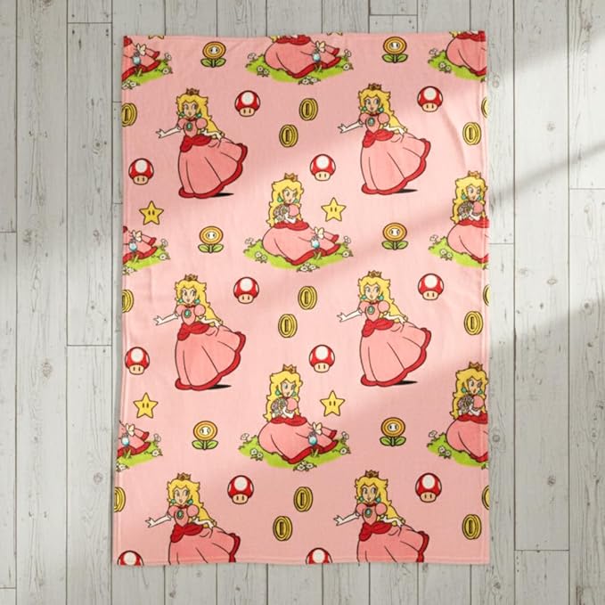Nintendo Super Marios Bros. Gaming Princess Peach Girl Bedding Super Soft Silk Touch Throw, 46 in x 60 in, (Officially Licensed Product)