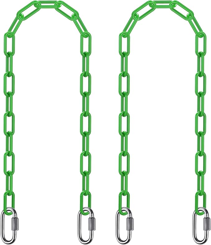 SELEWARE 2 Pack 60 Inch Hanging Swing Chain with 4 Carabiners, 1000LB Capacity Plastic Coated Hanging Chains, Hammock Hardware Kit for Swing, Hanging Chair, Punching Bags, Indoor Outdoor Gym (Green)