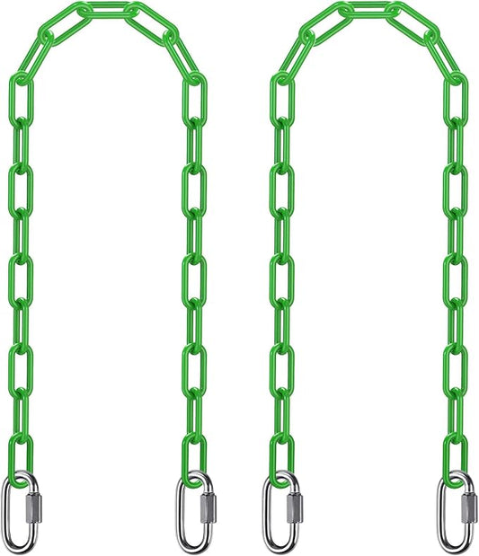 SELEWARE 2 Pack 60 Inch Hanging Swing Chain with 4 Carabiners, 1000LB Capacity Plastic Coated Hanging Chains, Hammock Hardware Kit for Swing, Hanging Chair, Punching Bags, Indoor Outdoor Gym (Green)
