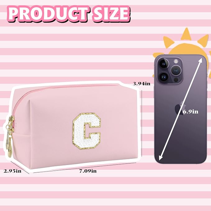 Initial Makeup Bag, Personalized Preppy Letter Monogram Cosmetic Bag | Waterproof PU Material, Compact Size, Large Capacity 7.09 x 2.95 x 3.94 in, Surprise Gift for Daughters and Teens