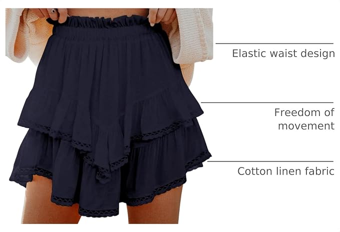 Flowy Shorts for Women Casual Boho Ruffle Tiered Skorts High Waist Mini Skirts Golf Tennis Crochet Shorts