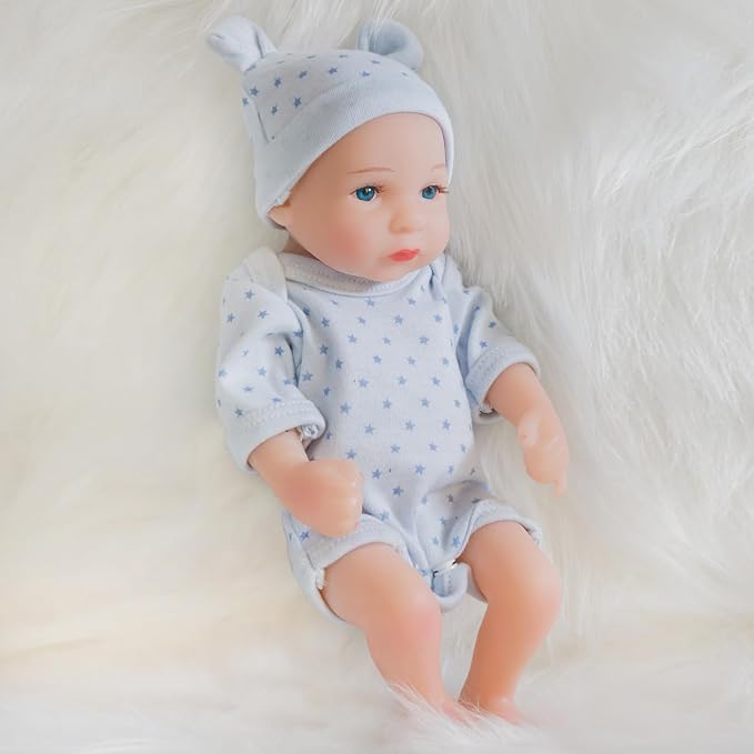 ENA Reborn Baby Doll Realistic Silicone Vinyl Baby 10 inch Weighted Soft Body Lifelike Doll Gift Set for Ages 3+ (Blue Star boy, 10 inch)