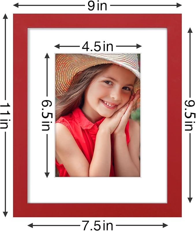 Vittanly 8x10 Picture Frames Set of 9 for Wall or Tabletop Display, Red | Display Pictures 5x7 with Mat or 8x10 without Mat, Small Photo Frames, Engineered Wood with Shatter Resistant Plexiglass