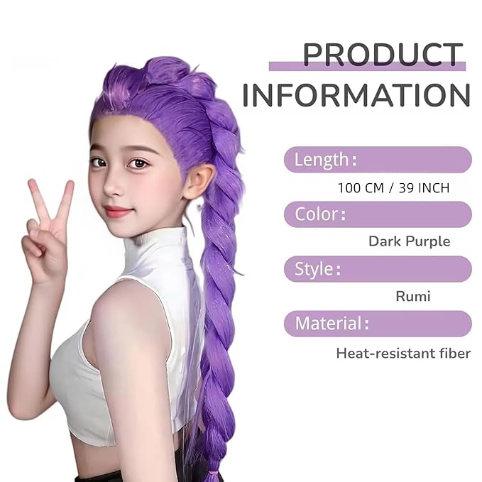 39 INCH Long Rumi Costume Wig Cosplay, Mira Zoey Purple K-pop Demon Hunters Costume Wigs for Halloween Costume Party