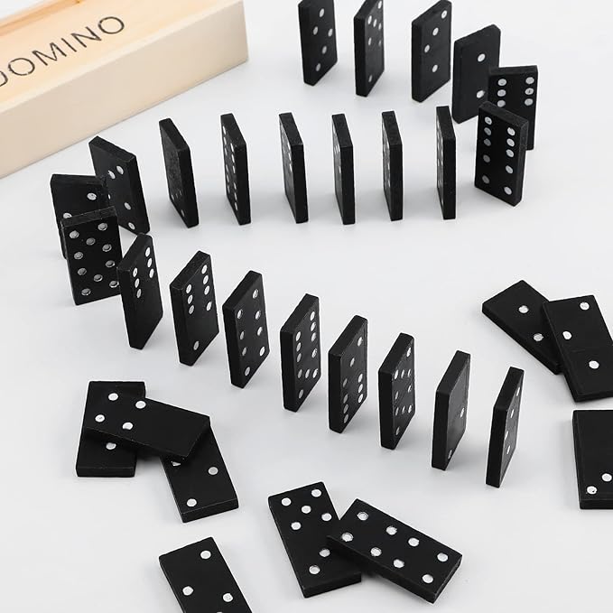 Deekin 50 Pack Mini Dominos Set for Adults Bulk 28 Tiles Double 6 Dominoes Game Domino Party Favors Wooden Board Games with Wood Case Classic Educational Toys Travel for Operation Christmas Item Gifts