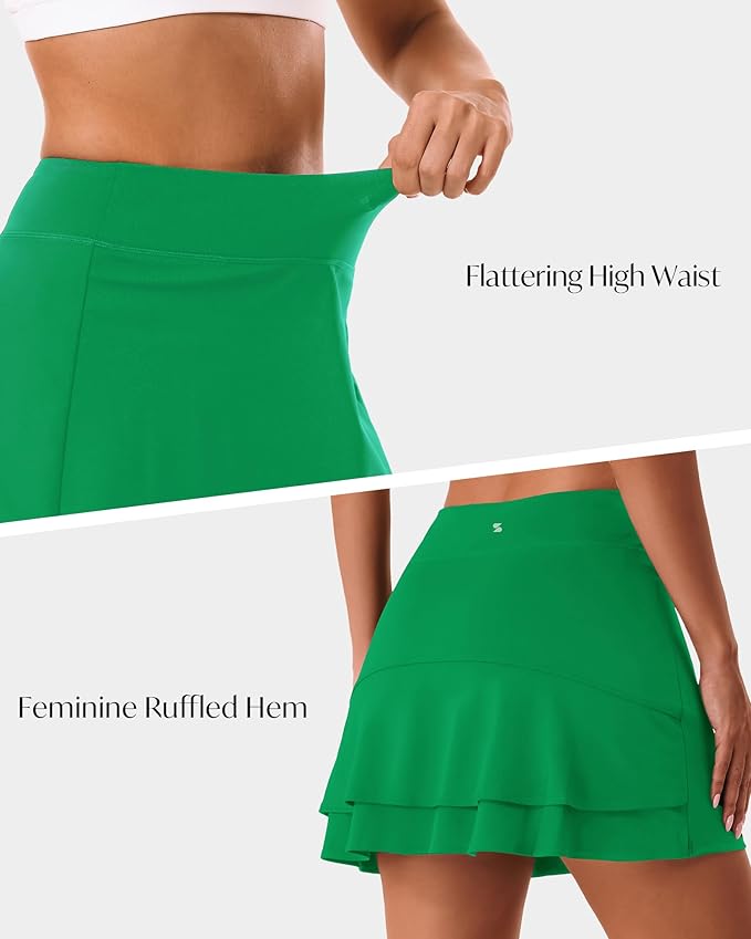 Stelle Tennis Skirts for Women Ruffle Athletic Golf Skorts with Pocket | High Waisted, Tummy Control, Built in Shorts, Athletic Skirt, Golf Skirt, Soft, Breathable, Workout, Pickleball