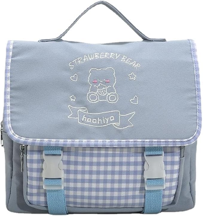Japanese Kawaii Bunny Ear Backpack with Cute Manga Girl School Backpack Book Bag Satchel Student Teen JK (Medium, Blue)