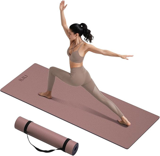 ILILI Yoga Mat 10mm Extra Thick and 193cm Extra Long, 76x28×0.4 Inch, Double Color Non-Slip TPE Material, Easy Carrying with Strap, Ideal for Yoga, Pilates, Floor Exercise, Home and Outdoor Use, Eco Friendly