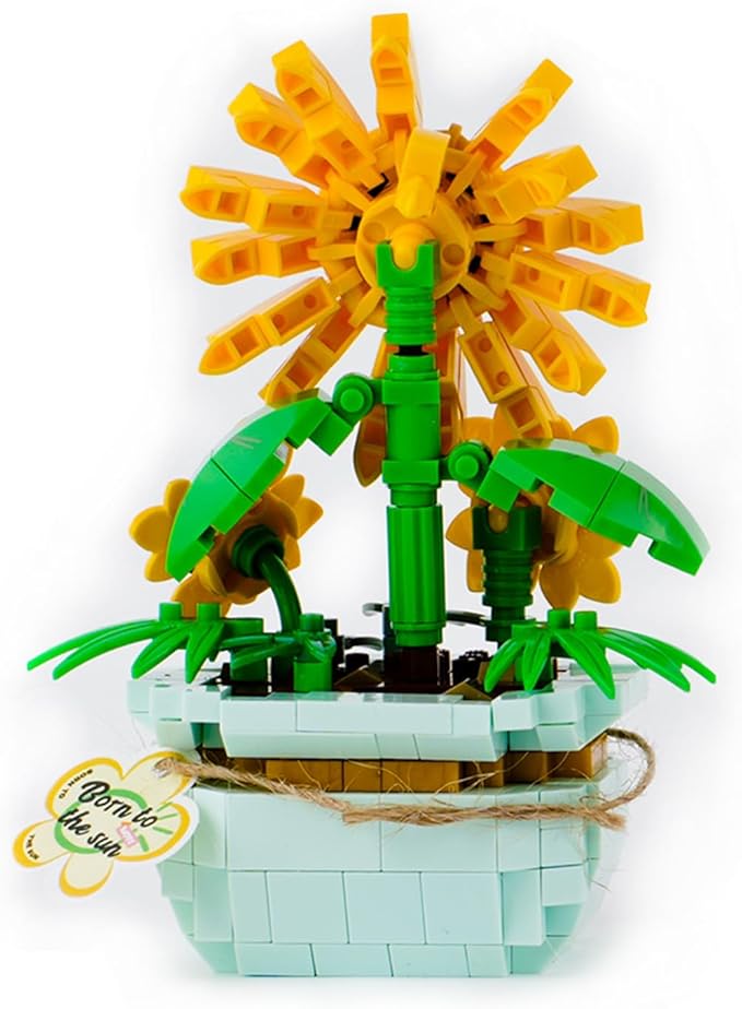 XunYang Mini Blocks Potted Plant Building Sunflowers Set, Flowers Building Blocks for Home Office Decor, Birthday Gifts - 320pcs