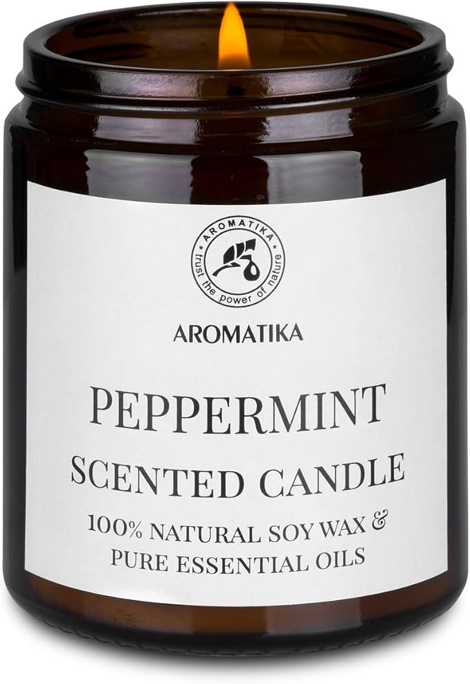 Scented Candle Peppermint - Soy Wax Candles with Essential Oil - Aromatherapy Candle - Soywax 150g - Up to 45 Hours Burn Time - Home Scented Candles - Glass Candle Gift