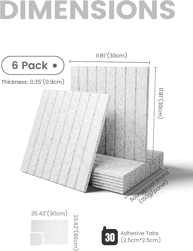 Fluxynara 36" x 24" Large Felt Bulletin Board, Light Gray | 6 Pack Cork Board Alternative with 30 Safe Adhesive Tabs, Felt Pin Boards for Wall Decor, Home, Office, Classroom, Dorm