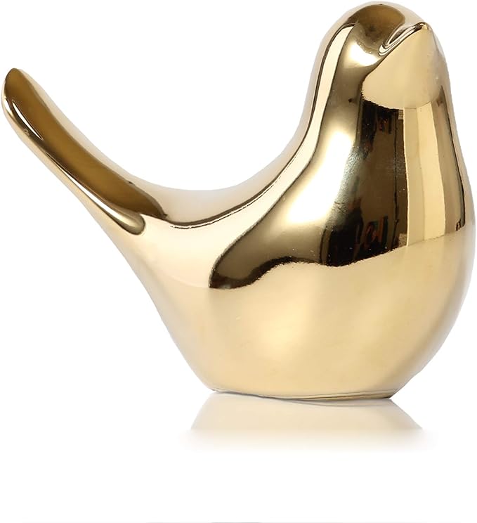 FANTESTICRYAN Small Birds Statues Home Decor, Modern Style, Gold, XL | Ceramic Animal Figurines, Decorative Ornaments, For Living Room, Bedroom, Office Desktop, Cabinets, Coffee Bar