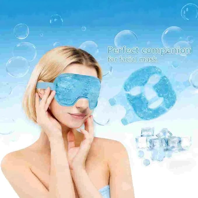 Cold Face Eye Mask Ice Pack Reduce Facial Puff, Dark Circles, Gel Beads Hot Heat Cold Compress Pack, Face SPA for Woman Sleeping, Pressure, Headaches (Blue)