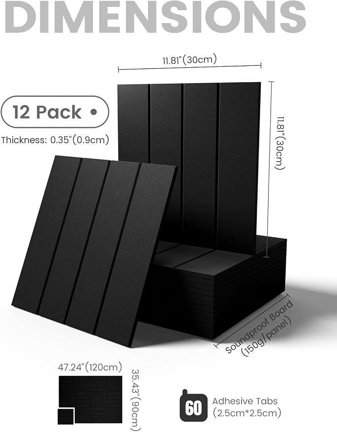 Fluxynara 48" x 36" Large Felt Bulletin Board, Black | 12 Pack Cork Board Alternative with 60 Safe Adhesive Tabs, Pin Boards for Wall Decor, Home, Office, Classroom,Dorm