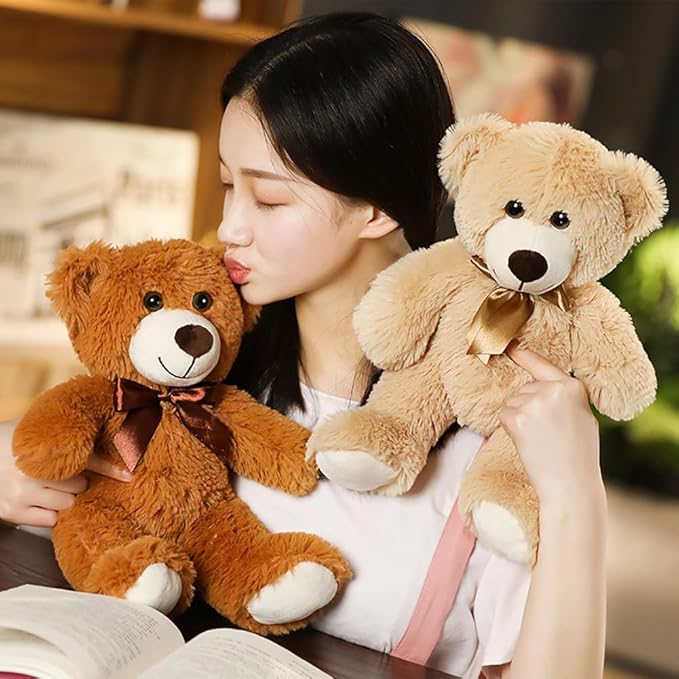 Teddy Bear Stuffed Animal, 12inch Teddy Bear Plush Toy, Birthday Valentine's Day Xmas Gifts for Kids Boys Girls Friends (B-Dark Brown)