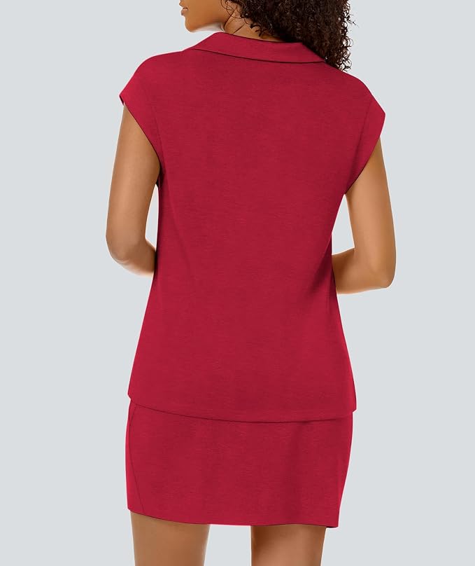 Casly Lamiit Womens Two Piece Skirt Sets Casual Cap Sleeve Lapel V Neck Tops Summer Travel Outfits Short Tennis Skort Set