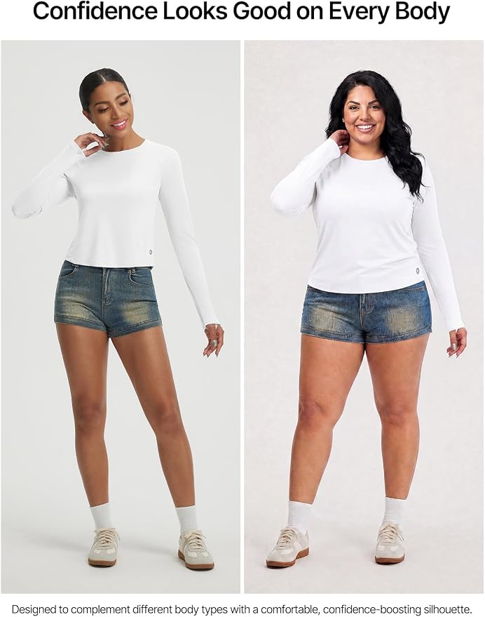 baleaf Women's UPF 50+ Long Sleeve Sun Shirts Crop Rash Guard UV Workout Tops SPF Slim Fit Lightweight Athletic Hiking