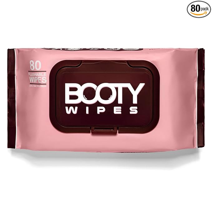 BOOTY WIPES Flushable Wipes for Women - 80-Count Wet Wipes for Adults - pH-Balanced Feminine Wet Tissue with Vitamin E and Aloe - Gentle Feminine Hygiene Body Cleansing Cloth - No Fragrance Large