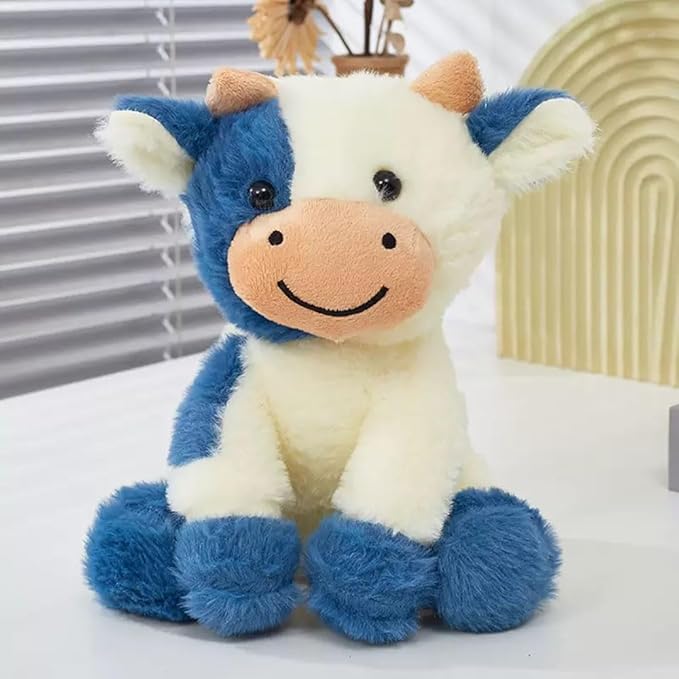 Cow Stuffed Animal Cute Cow Plush Doll Toy 9 inch for Girls Boys Christmas (zuoniu deep Blue)