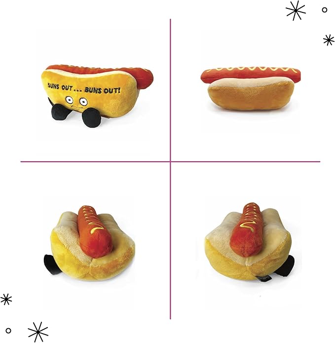 Hot Dog Plushie - Suns Out, Buns Out Cute Hot Dog Plush, Sassy & Funny Food Plush Toy for Gifting