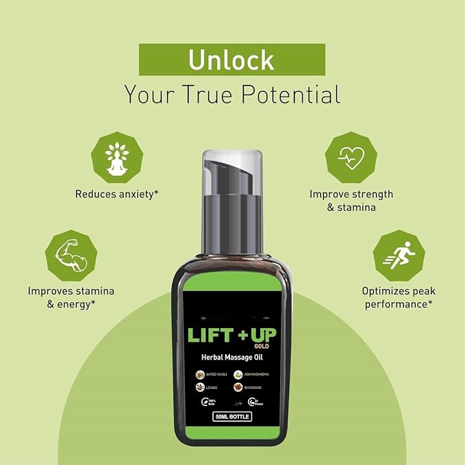 Lift Up Massage Oil for Men (50ml) | Ayurvedic Wellness Massage Oil with Ashwagandha, Safed Musli, Shatavari & Laung Extract