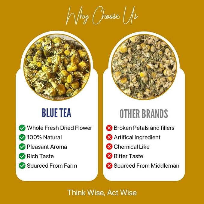 BLUE TEA - Chamomile Tea - 1.05 Oz (50+ Cups) Loose | Get a good Sleep - Relaxation - Stress Relief | Herbal Tea - Caffeine Free - Flower Based - Non-Bitter - Night Time Tea | Reusable Pet Jar
