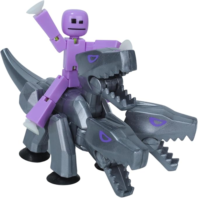 Zing StikBot & Mega Monster Stop-Motion Animation Pack – Exclusive Lavender Purple StikBot + Silver Cerberus Figure, Creative Toy for Kids Age 4+