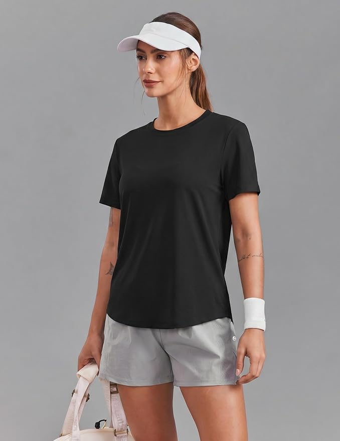 PINSPARK Soft Workout Tops for Women UPF 50+ Sun Protection Shirt Quick Dry Athletic Running Hiking Travel Basic Tee Shirts