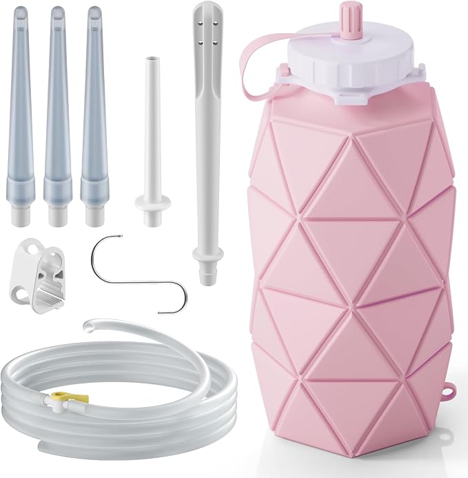 Collapsible Silicone Enema Bag Bottle Kit | 1.2 L Capacity Enema Bottle, 5.2ft Enama Hose, 5 Enima Nozzles, Controllable Flow Valve Coffee Enema kit for Colon Cleanse