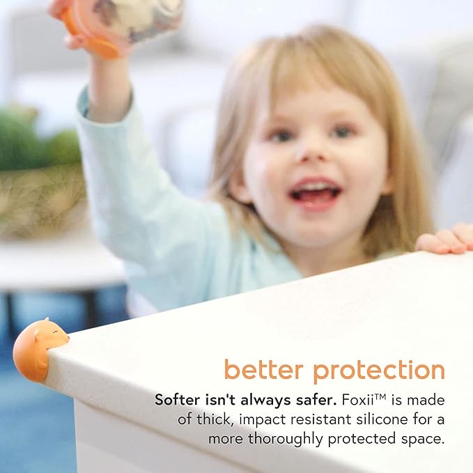 Quark Foxii Table Corner Protectors - Thick, Impact-Resistant Silicone - Cute Baby Proofing Corner Bumpers for Furniture - Easy to Remove with 3M Adhesive - 4 x Table Corner Guards