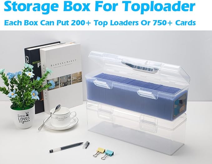SUNEZLGO Storage Box For Toploader, Trading Card Storage Box, Card Storage Box Plastic, Playing Card Case, Large For Toploaders 200 Cards 750, Fit For Toploader and Standard Card