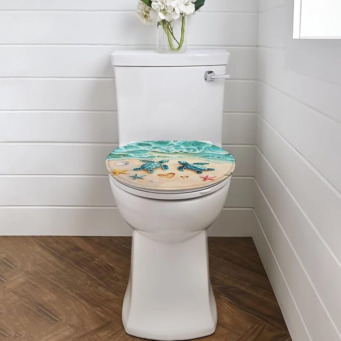 Sea Turtle Toilet Seat Lid Covers for Bathroom Toilet Bowl Cover Lid with Elastic Green Sea Turtle Universal Fit Elongated Oval Round Lid Bottom Soft Bathroom Replacement