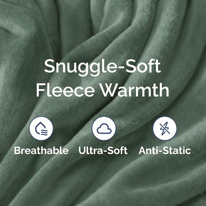 Fleece Blanket Cal King - Ultra-Soft Flannel Fleece Blanket - Sage Green | Soft, Warm, Outdoor Picnic Blanket for Camping, Travel, Lightweight, Cozy, Anti-Static, Home Decor Gifts for Men & Women