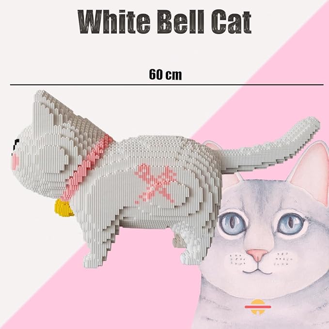 Animal White Bell Cat Micro Building Blocks Set（8000PCS） Gift for Adults and Kids