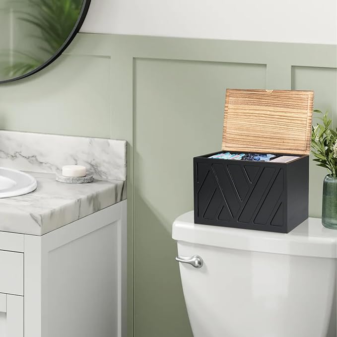 Jorkol Tampon Holder for Bathroom Decor, Feminine Product Organizer with Lid, Shark Week Tampon Storage, Wood Pad and Tampon Organizer for Toilet Organizer, Bathroom Accessories Box for Girl Stuff