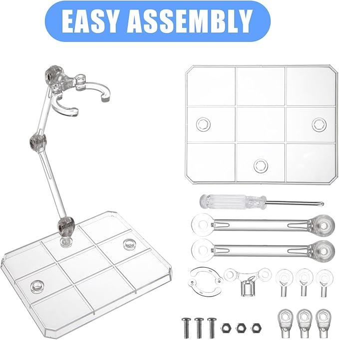 Action Figure Stand, 20Pcs Assembly Action Figure Display Holder Base, Figure Stands, 2Pcs Screwdriverfor Compatible with HG RG SD SHF Gundam 1/144, Clear