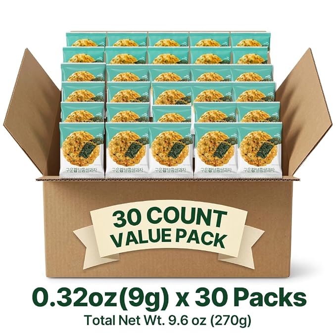 Korean Crunchy Baked Seaweed Rice Crackers (Seaweed Rice Cracker 9.5oz) | Crunchy baked korean crackers & pop rice; alternative to japanese rice crackers; traditional crispy nurungji snack packs