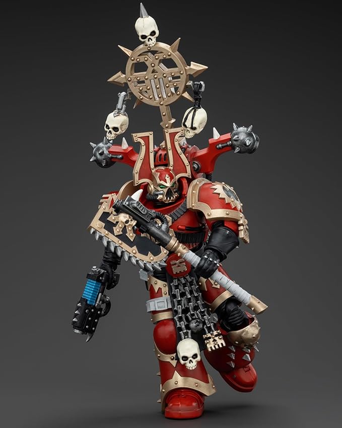 Pipigirl JoyToy GW 40K Genuine License 1:18 Action Figure, World Eaters Khorne Berzerker with Berzerker lcon, 4.96 inch Collectible Action Figures Sets