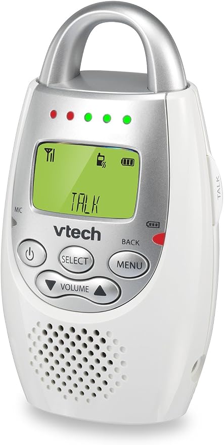 VTech Communications DM221 Audio Baby Monitor with up to 1,000 ft of Range, Vibrating Sound-Alert, Talk Back Intercom & Night Light Loop, White/Silver