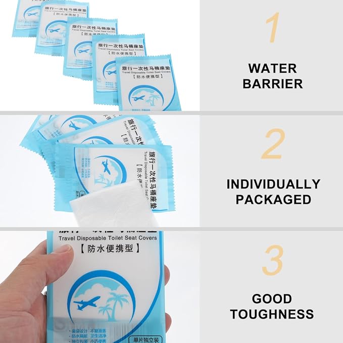 KICHOUSE Disposable Toilet Seat Covers 200 Pcs Portable Toilet Seat Cushion Pads Individually Packaged Travel Camping Public Restrooms Water Barrier Tear Resistant