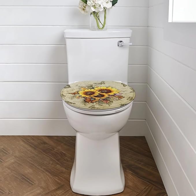 Sunflower Toilet Seat Covers Elongated for Bathroom Universal Butterfly Toilet Tank Cover Replacement Washable Dust Covers Universal Toilet Tank Cover,Easy to Clean
