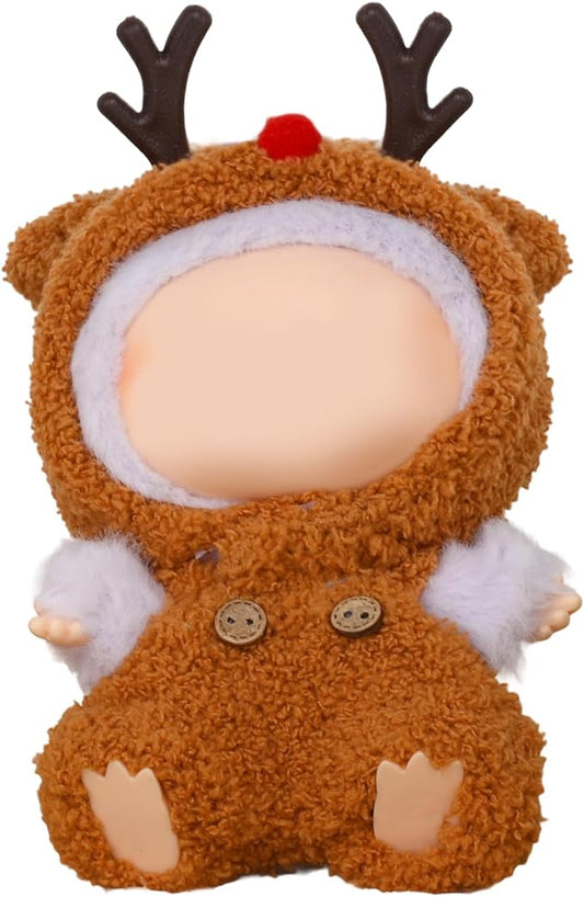 Clothes for 17cm Doll, Brown Deer Hoodie Outfit for 6.7 Inch Plush Dolls – Cute Animal-Themed Jumpsuit Costume for Dress Up Display Photography Accessories Gifts for Collectors(No Doll Included)