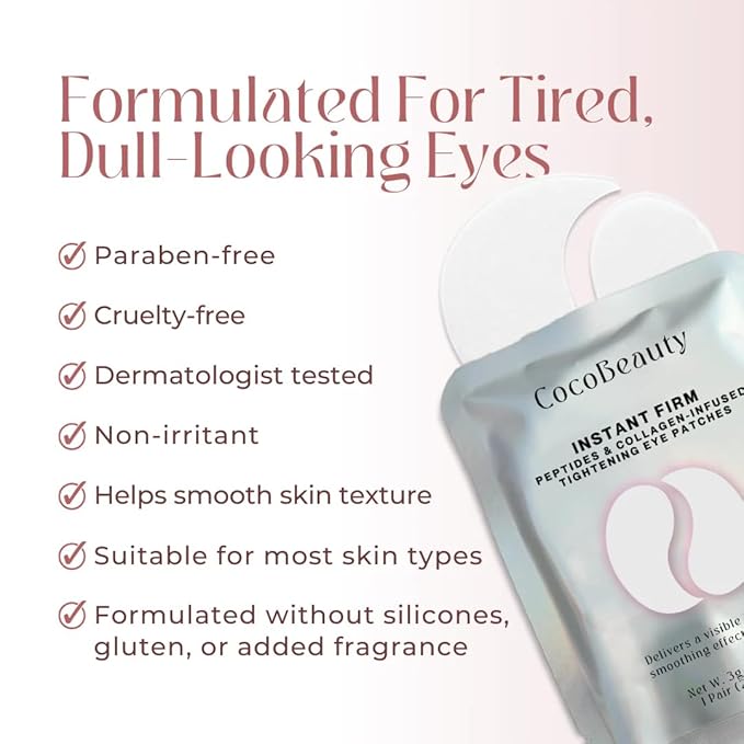 COCOBEAUTY InstaFirm Eye Patches – Under Eye Mask for Puffiness and Dark Circles – Topicals Eye Treatment for Women & Men – Eye Bags Solution – Hydrating Eye Masks for Health and Beauty (32 pairs)